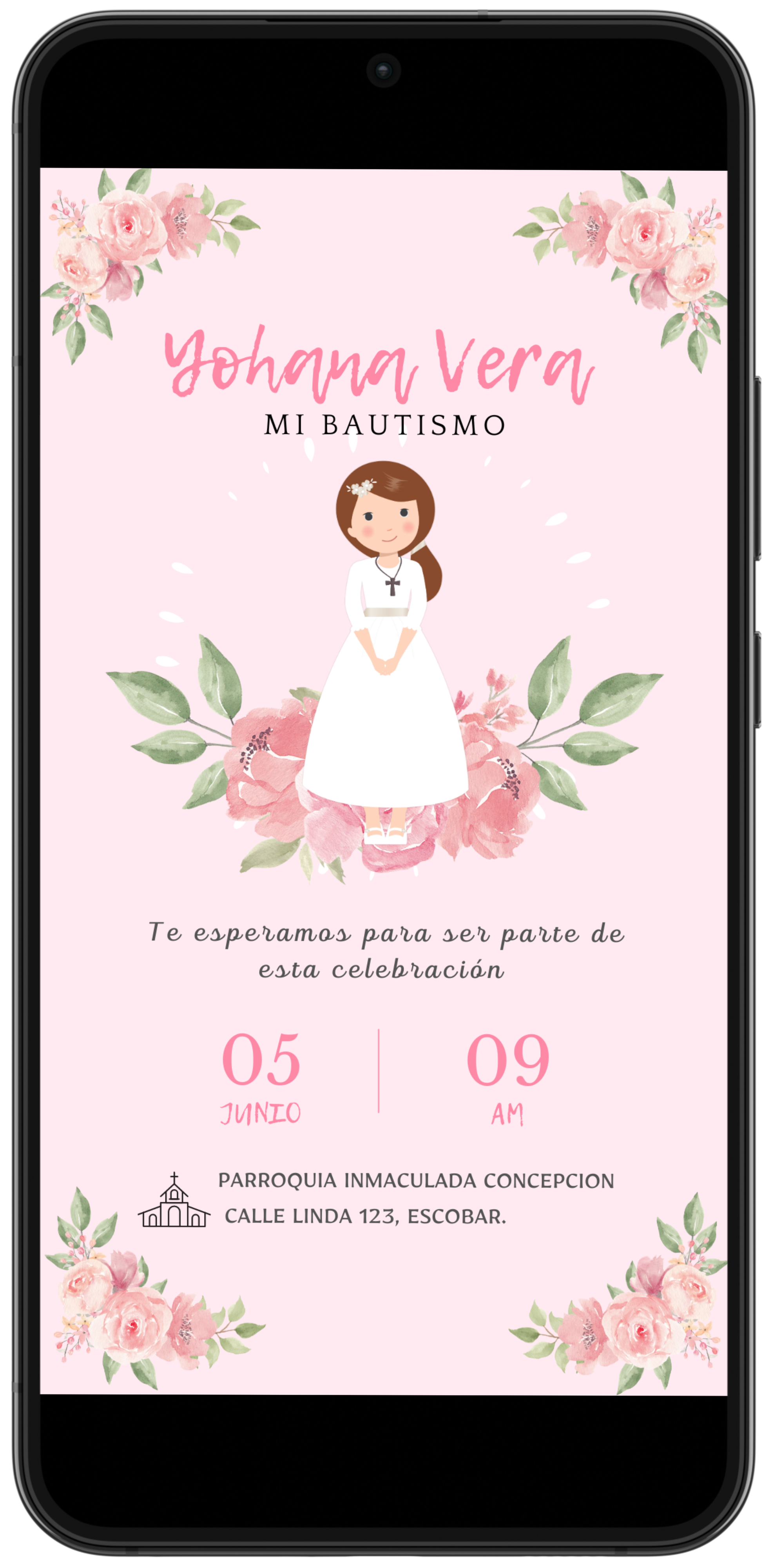 Invitación digital mostrada en un celular
